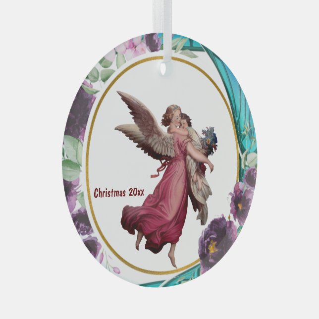 Kids Christmas Angel Purple Stained Glass Wreath Ornament (Front Right)