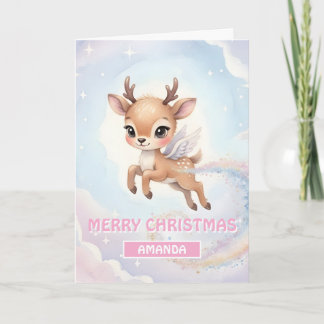 Kids Christmas Baby Reindeer Flight Holiday Card