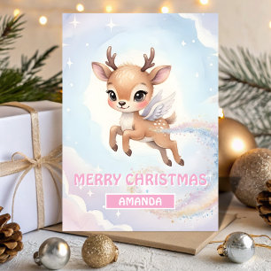 Kids Christmas Baby Reindeer Flight Holiday Card