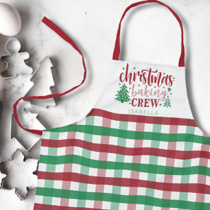 Kids Christmas Baking Crew Name Plaid Matching Apron