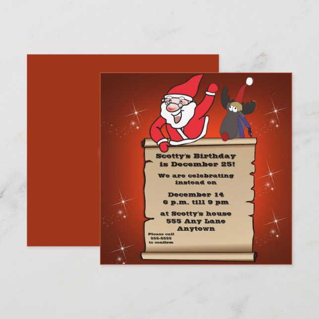 Kids Christmas Birthday Invitation (Front/Back)