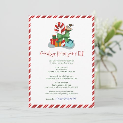 Kids Christmas Boy Elf Goodbye Letter Invitation