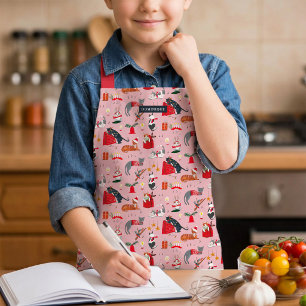 Kids Christmas Cats Pink Holiday Baking Cooking Apron