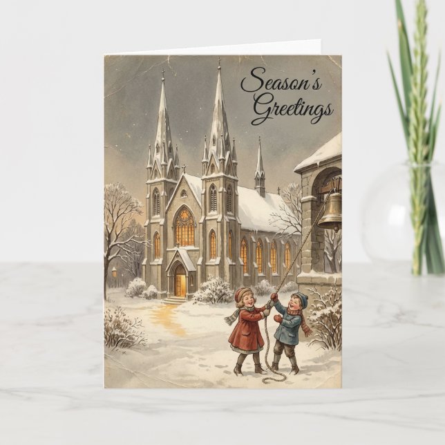 Kids Christmas Church Bells Card (Front)