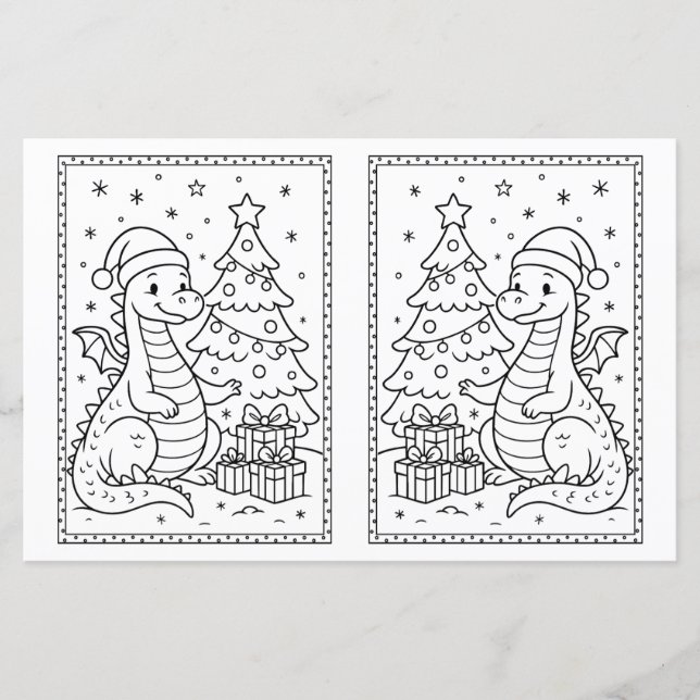 Kids Christmas Coloring Page Baby Dinosaur (Front)