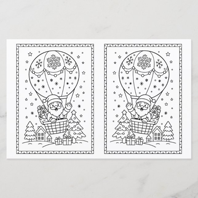 Kids Christmas Coloring Page Santa Hot Air Balloon (Front)