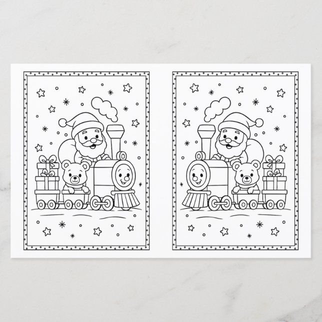 Kids Christmas Coloring Page Santa Train (Front)