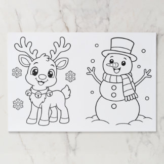 Kids Christmas Coloring Placemat Reindeer Snowman