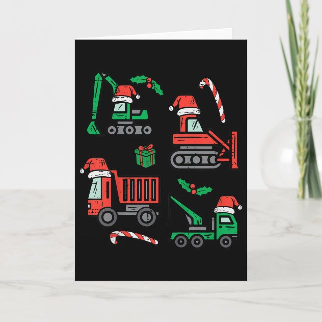 Kids Christmas Construction Vehicles Truck Xmas Bo Card (Front)