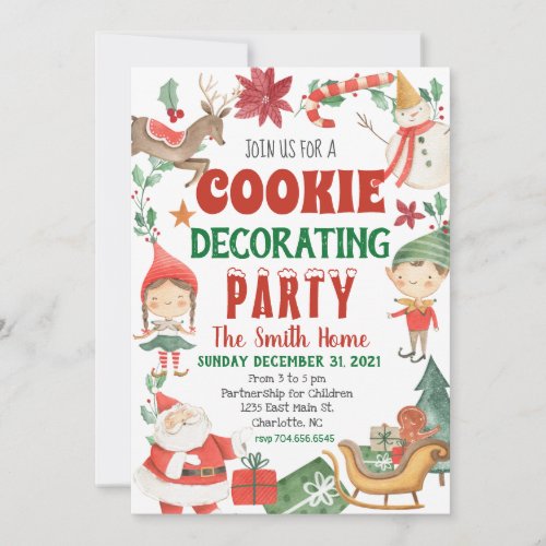 Kids Christmas Cookies Decorating Party Invitation