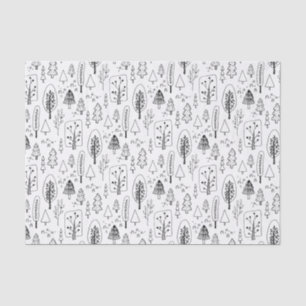 Kids Christmas Cute Black & White Trees Forest Tissue Paper