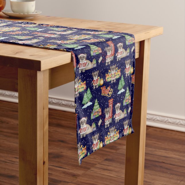 Kids Christmas Cute Festive Animals Bear Short Table Runner (In Situ)