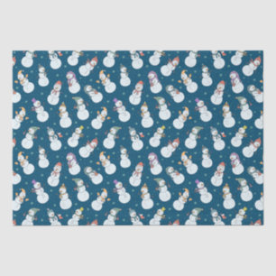 Kids Christmas Cute Snowman in Hats Blue Tissue Paper