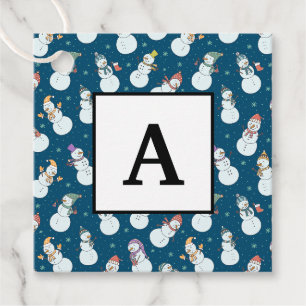 Kids Christmas Cute Snowman in Hats Initial Favor Tags