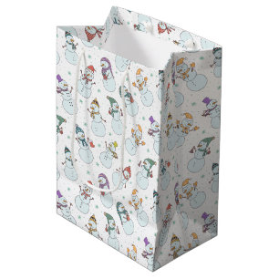 Kids Christmas Cute Snowman in Hats Medium Gift Bag