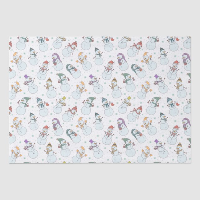 Kids Christmas Cute Snowman in Hats White Tissue Paper (Front)