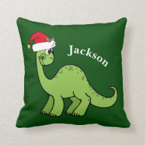 Kids Christmas Dinosaur Custom Green Throw Pillow