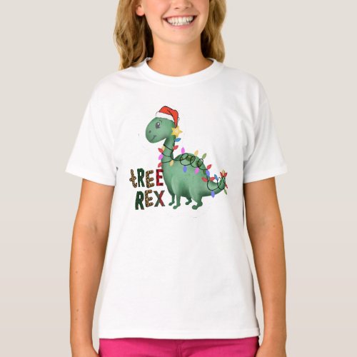 Kids Christmas Dinosaur Tee T_Rex Tree Rex T_Shirt