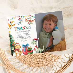 Kids Christmas Dinosaur Thank You Card