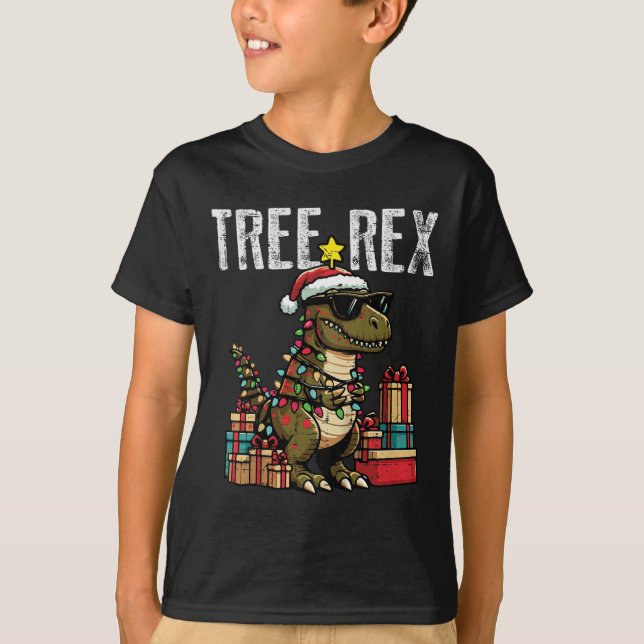 Kids Christmas Dinosaur Tree Rex Xmas Trex Toddler T-Shirt (Front)