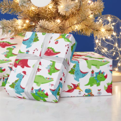 Kids Christmas Dinosaurs  Wrapping Paper