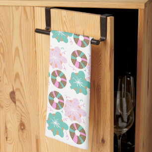 Kids Christmas Donuts Doodle Pink Kitchen Towel