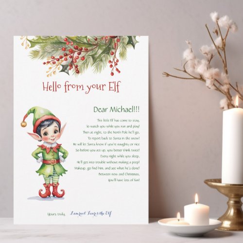 Kids Christmas Elf Boy Hello Letter Invitation