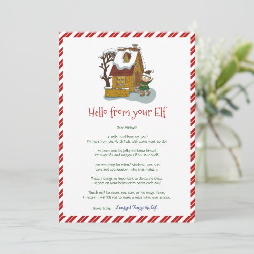 Kids Christmas Elf Boy Hello Letter Invitation