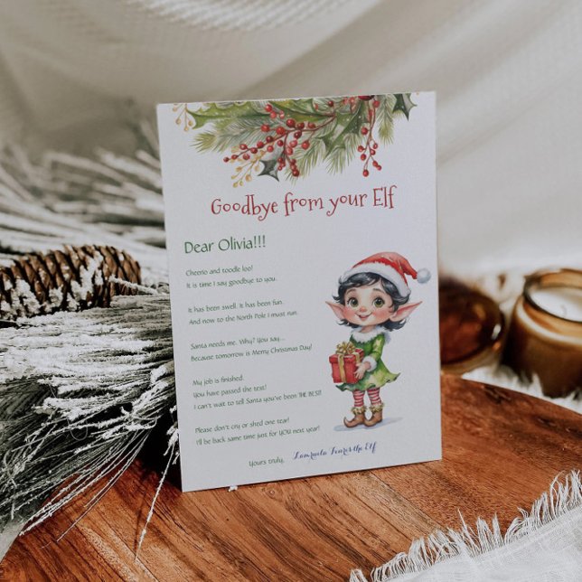 Kids Christmas Elf Girl Goodbye Letter Card (Creator Uploaded)