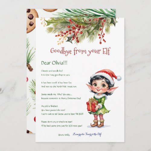 Kids Christmas Elf Girl Goodbye Letter Card