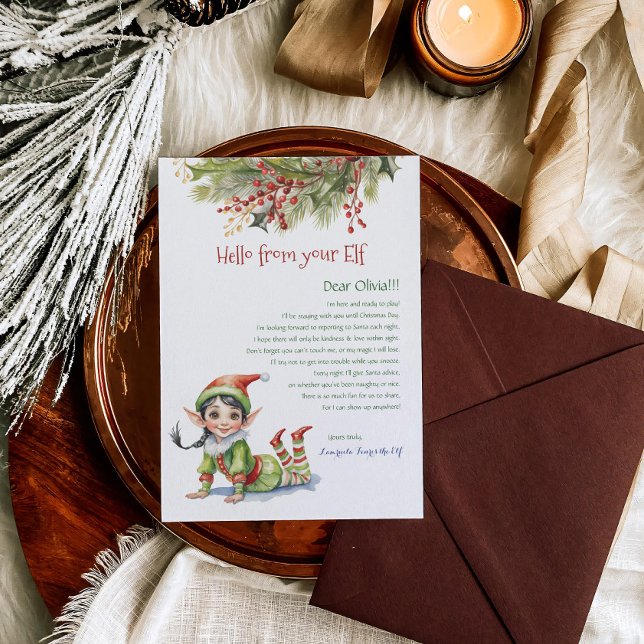 Kids Christmas Elf Girl Hello Letter Invitation (Creator Uploaded)