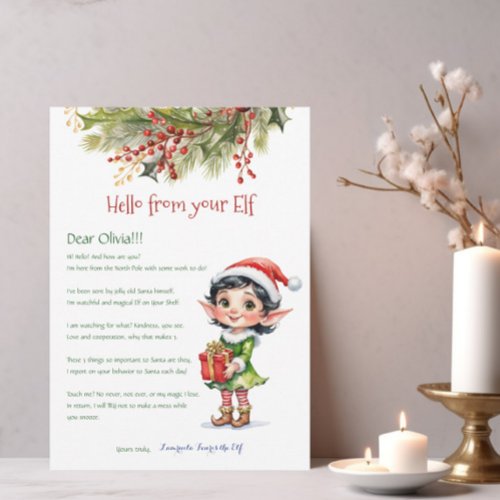 Kids Christmas Elf Girl Hello Letter Invitation
