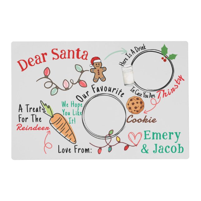 Kids Christmas Eve Personalized Santa Treats  Placemat (Front)