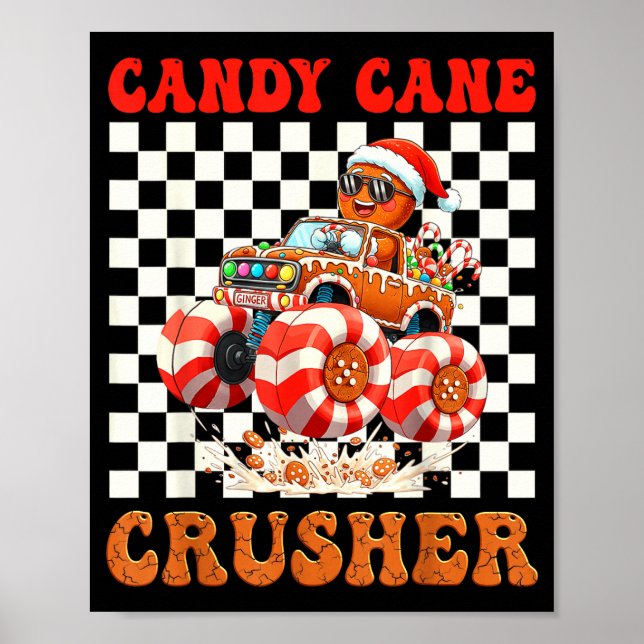 Kids Christmas Gingerbread Candy Cane Crusher Mons Poster (Front)