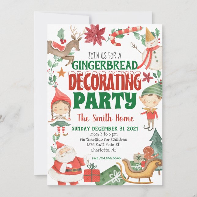 Kids Christmas Gingerbread decorating Invitation (Front)