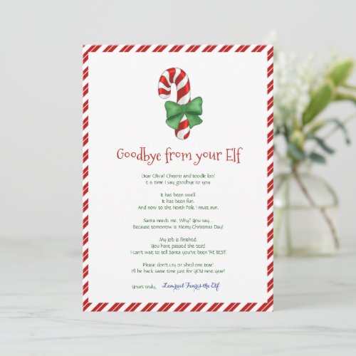 Kids Christmas Girl Boy Elf Goodbye Letter Invitation