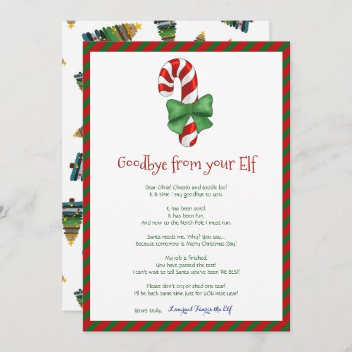 Kids Christmas Girl Boy Elf Goodbye Letter Invitation