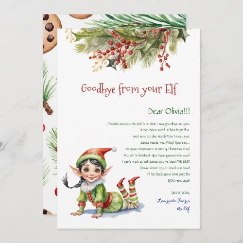 Kids Christmas Goodbye From Your Elf Girl Letter Invitation