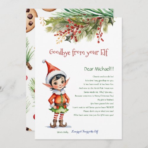 Kids Christmas Goodbye From Your Elf Letter Invitation