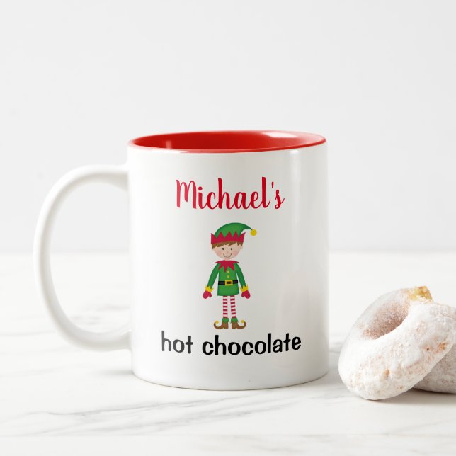 Kids Christmas Hot Chocolate Personalized Two-Tone Coffee Mug (With Donut)
