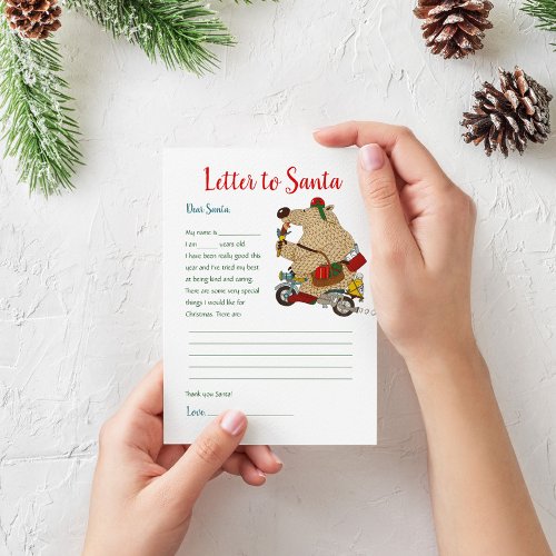 Kids Christmas Letter To Santa Claus Bear Template
