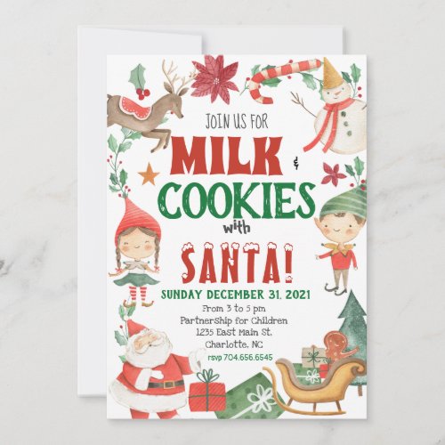 Kids Christmas Milk and Cookies Invitation