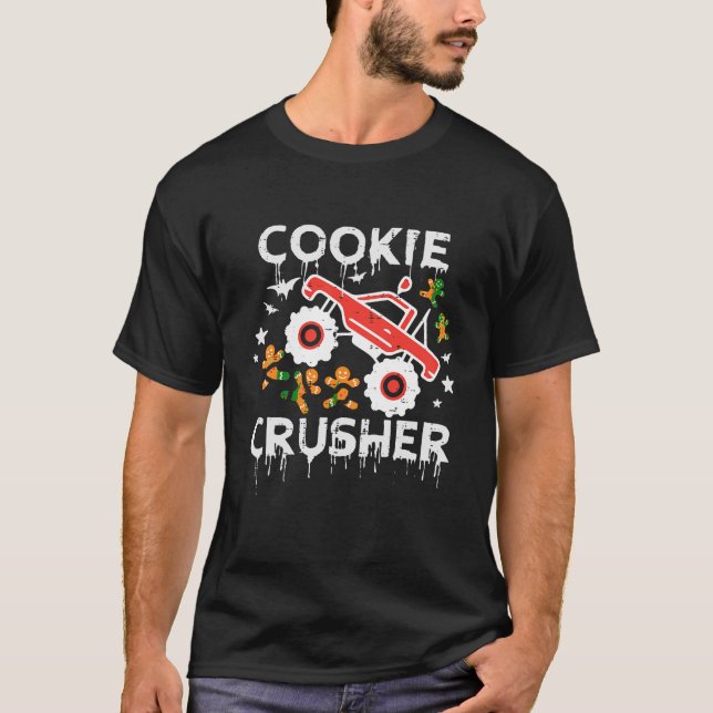 Kids Christmas Monster Truck Cookie Crusher Xmas B T-Shirt (Front)