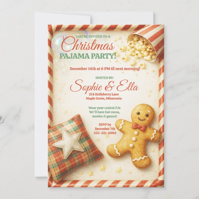 Kids Christmas Pajama Party Holiday Sleepover Invitation (Front)