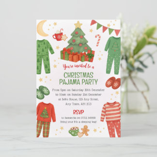 Kids Christmas Pajama Sleepover Party Invitation