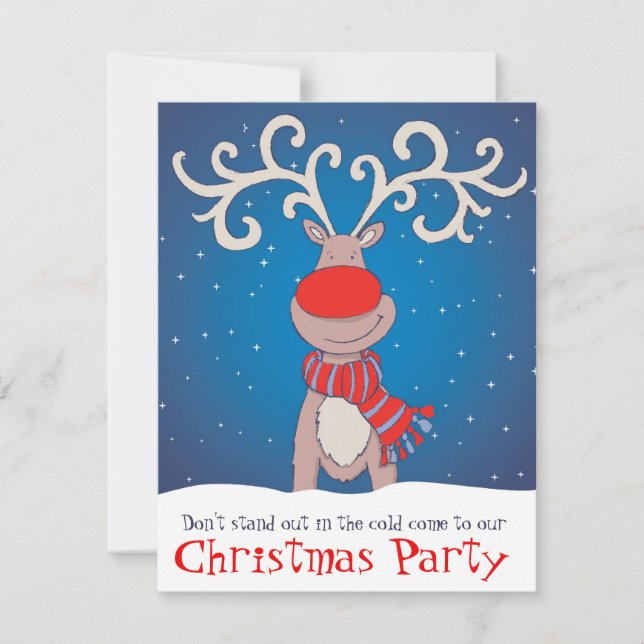 Kids Christmas party invitation snowed reindeer (Front)