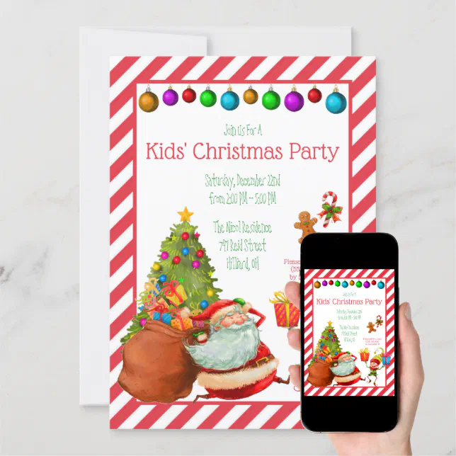Kids' Christmas Party, Santa, Elf Party Invitation | Zazzle