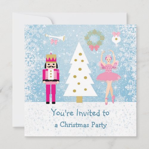 Kids Christmas Party _ tree ballerina Nutcracker Invitation