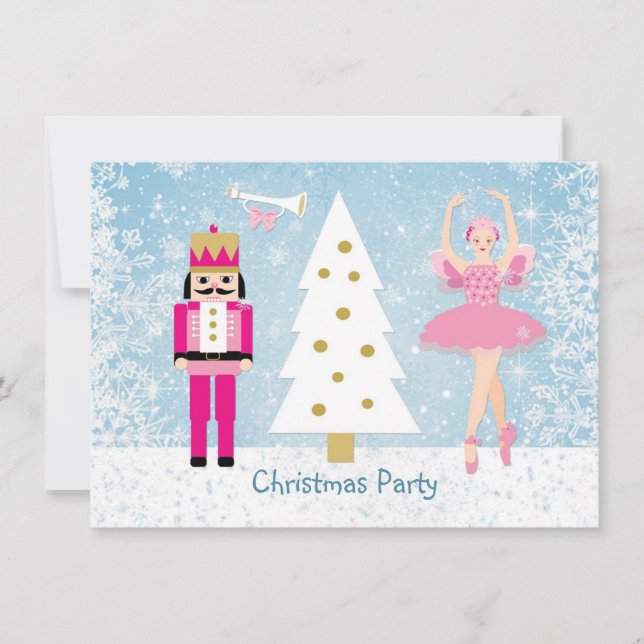 Kids Christmas Party - tree, ballerina, Nutcracker Invitation (Front)