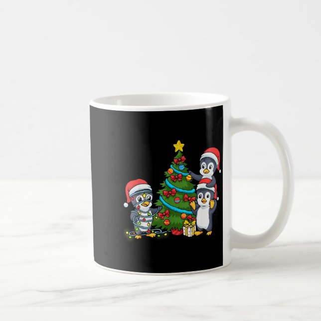 Kids Christmas Penguin Christmas Tree Lights Baubl Coffee Mug (Right)